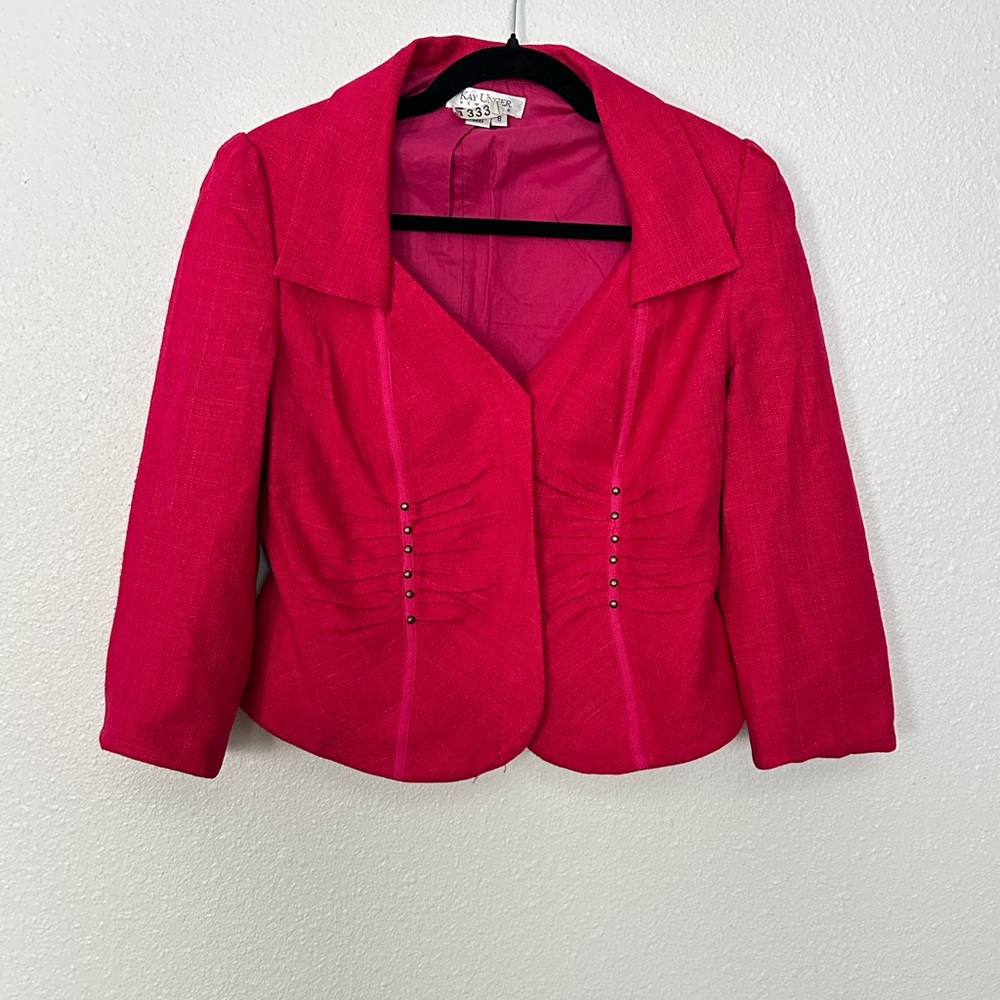 Kay Unger Vintage Hot Pink Silk preppy tailored Barbie career blazer jacket
